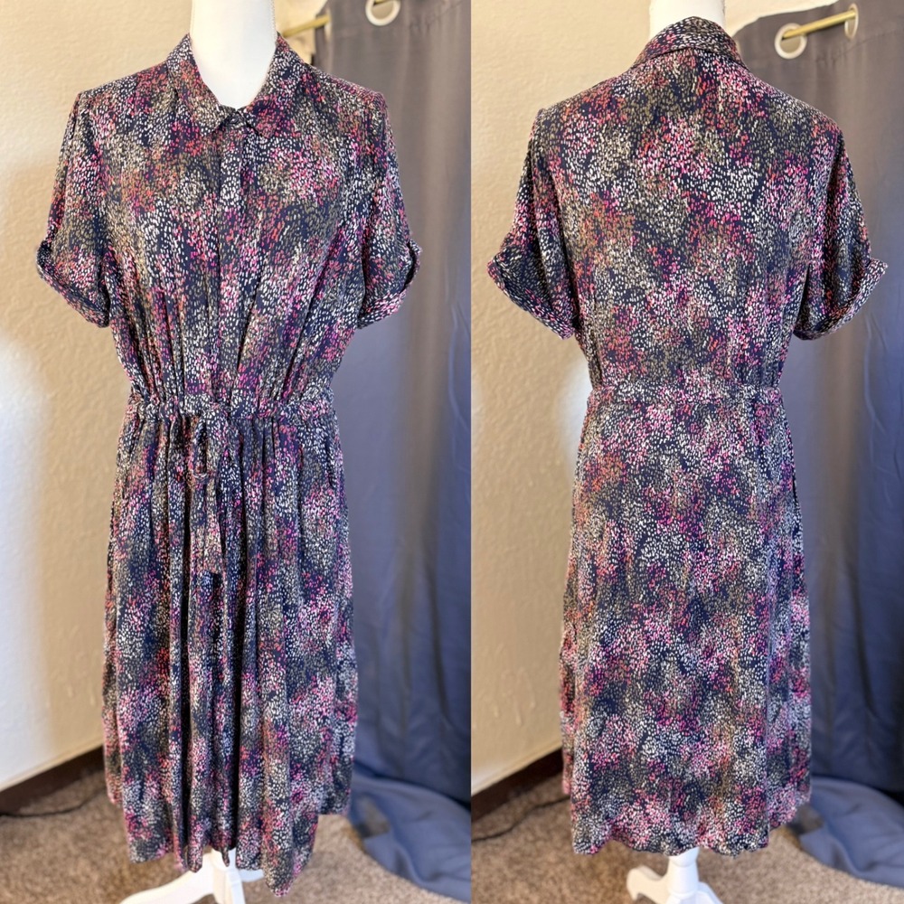 Joules Winslet Shirt Dress Navy Rain Abstract Print Drawstring Waist Size 14 - Picture 2 of 10